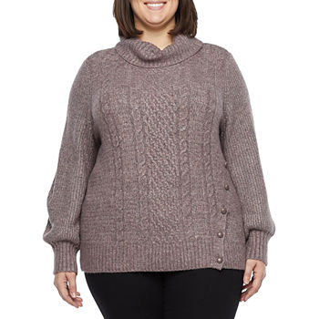 Liz Claiborne Plus Womens Turtleneck Long Sleeve Pullover Sweater