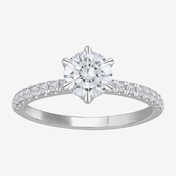 Womens 1 1/4 CT. T.W. Lab Grown White Diamond 14K White Gold Round Side Stone Engagement Ring