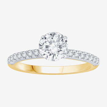 Womens 1 1/4 CT. T.W. Lab Grown White Diamond 14K Two Tone Gold Round Side Stone Engagement Ring