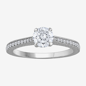Womens 1 1/4 CT. T.W. Lab Grown White Diamond 14K White Gold Round Side Stone Engagement Ring
