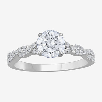 Womens 1 1/5 CT. T.W. Lab Grown White Diamond 14K White Gold Round Side Stone Engagement Ring