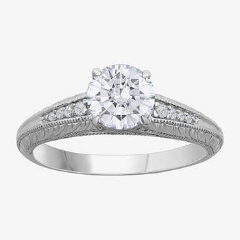Womens 1 1/10 CT. T.W.  Lab Grown White Diamond 14K White Gold Round Side Stone Engagement Ring