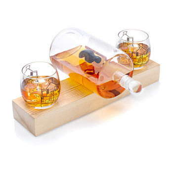 Joyjolt Hammer Crystal Whiskey Decanter With 2 Glasses - Dishwasher Safe Drinkware Set
