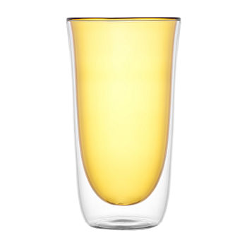 Joyjolt Spike Amber Double Wall Insulated - 13.5 Oz - Set Of 4 Highball Glasses Dishwasher Safe Lead Free