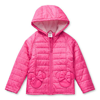 Disney Collection Little & Big Girls Minnie Mouse Hooded Water Resistant Midweight Puffer Jacket