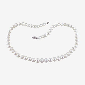 Womens 6.5-7MM White Cultured Freshwater Pearl Sterling Silver Strand Necklace