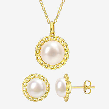 White Cultured Freshwater Pearl 18K Gold Over Silver 2-pc. Jewelry Set