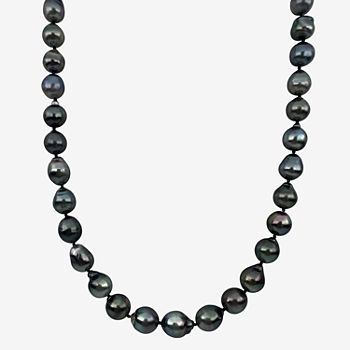 Womens 8-10MM Black Cultured Tahitian Pearl Sterling Silver Strand Necklace