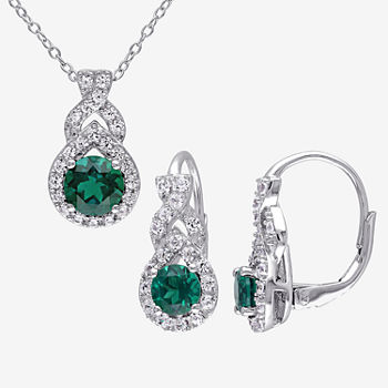 Lab Created Green Emerald Sterling Silver 2-pc. Jewelry Set