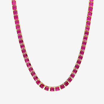Womens Lab Created Red Ruby 18K Gold Over Silver Tennis Necklaces