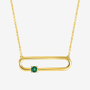 Womens Lab Created Green Emerald 14K Gold Over Silver Pendant Necklace