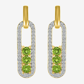 Genuine Green Peridot 14K Gold Over Silver Drop Earrings