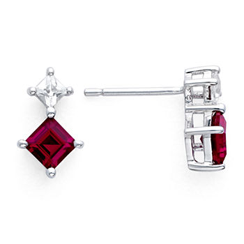 Sterling Silver Lab-Created Ruby & White Sapphire Earrings