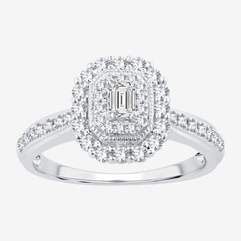 Modern Bride Signature Womens 1/2 CT. T.W. Genuine White Diamond 14K White Gold Engagement Ring