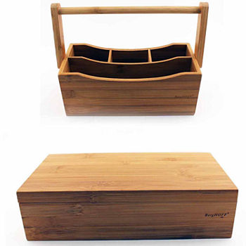 Bamboo Tea Box Set 2pc (Flatware Caddy 9.75" & Tea Box 12")