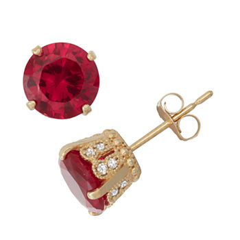 Lab Created Ruby And 1/6 C.T. T.W.  Diamond 10K Yellow Gold Earrings