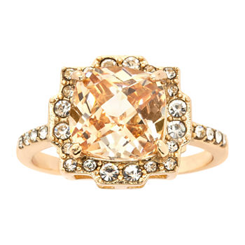 Sparkle Allure Crystal 14K Gold Over Brass Halo Cocktail Ring