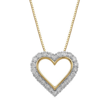 Womens 1/2 CT. T.W. Genuine White Diamond 10K Gold Heart Pendant Necklace
