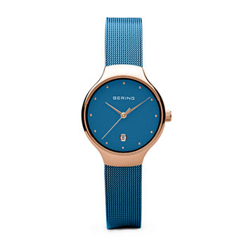 Bering Womens Blue Stainless Steel Bracelet Watch 13326-368