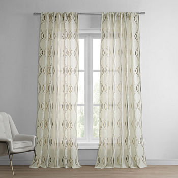 Exclusive Fabrics & Furnishing Suez Embroidered Faux Linen Embroidered Sheer Rod Pocket Single Curtain Panel