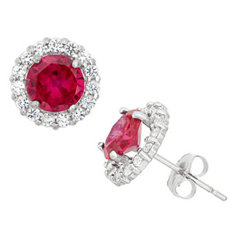 Lab Created Red Ruby 10K White Gold 9.4mm Stud Earrings
