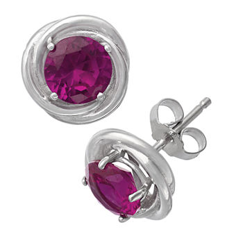 Lead Glass-Filled Red Ruby Sterling Silver 9.5mm Stud Earrings