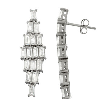 Lab Created White Sapphire Sterling Silver Rectangular Chandelier Earrings