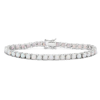Lab Created White Opal Sterling Silver 7.25 Inch Tennis Bracelet