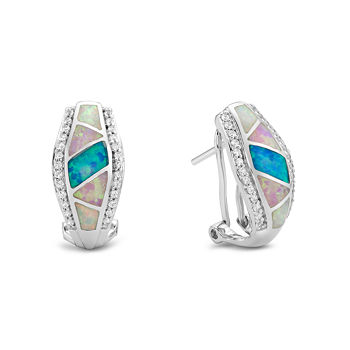 Lab Created Blue Opal Sterling Silver Drop Earrings