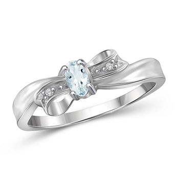Womens Diamond Accent Genuine Blue Aquamarine Sterling Silver Delicate Cocktail Ring