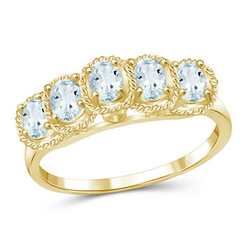 Womens Genuine Blue Aquamarine 14K Gold Over Silver Side Stone Cocktail Ring