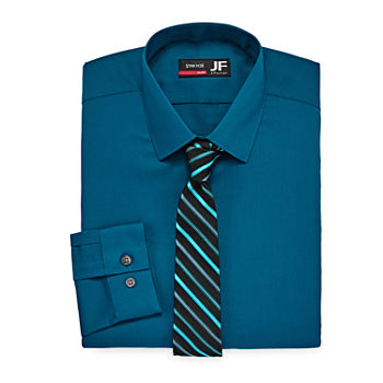 JF J.Ferrar Mens Slim Fit Dress Shirt And Tie Set