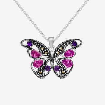 Silver Treasures Marcasite Pure Silver Over Brass 18 Inch Cable Butterfly Pendant Necklace