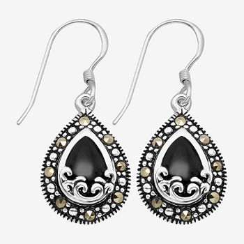 Silver Treasures Marcasite Pure Silver Over Brass Pear Drop Earrings