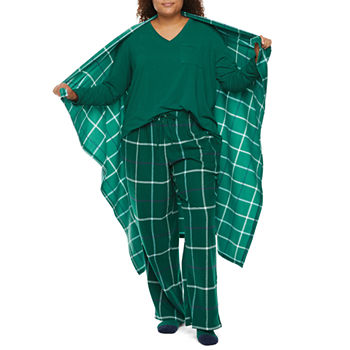 Liz Claiborne Womens Plus Long Sleeve 4-pc. Pant Pajama Set