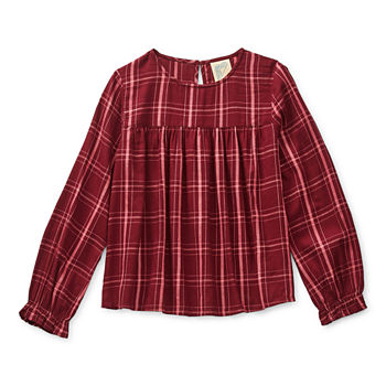 Thereabouts Little & Big Girls Round Neck Long Sleeve Blouse