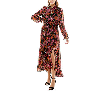 Premier Amour Long Sleeve Floral High-Low Maxi Dress