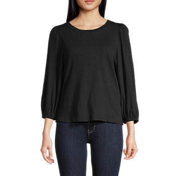a.n.a Womens Round Neck 3/4 Sleeve Blouse