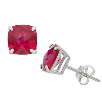 Lab Created Red Ruby Sterling Silver 8mm Stud Earrings
