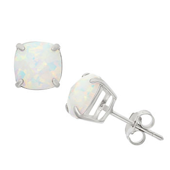 Lab Created White Opal Sterling Silver 8mm Stud Earrings