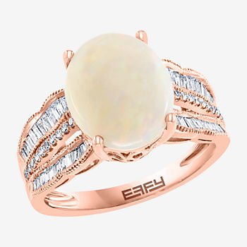 Effy Womens 3/8 CT. T.W. Diamond & Genuine White Opal 14K Rose Gold Cocktail Ring