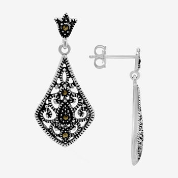 Silver Treasures Marcasite Pure Silver Over Brass Drop Earrings