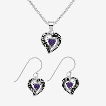 Silver Treasures 2-pc. Marcasite Pure Silver Over Brass Heart Jewelry Set