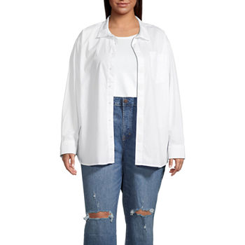a.n.a Plus Womens Long Sleeve Adaptive Oversized Button-Down Shirt