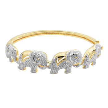 Diamond-Accent Elephant Hinged Bangle Bracelet