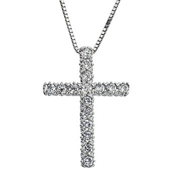 Womens 1/4 CT. T.W. Genuine White Diamond 10K Gold Cross Pendant Necklace