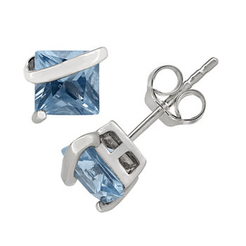 Lab Created Blue Aquamarine Sterling Silver 6.1mm Stud Earrings