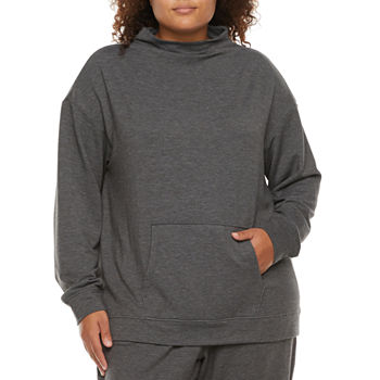 Ambrielle Womens Plus Long Sleeve Funnel Neck Pajama Top