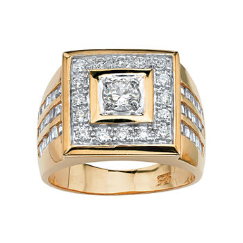 Mens 2 1/5 CT. T.W. White Cubic Zirconia 14K Gold Over Silver Square Fashion Ring