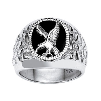 Eagle Mens Genuine Black Onyx Sterling Silver Fashion Ring